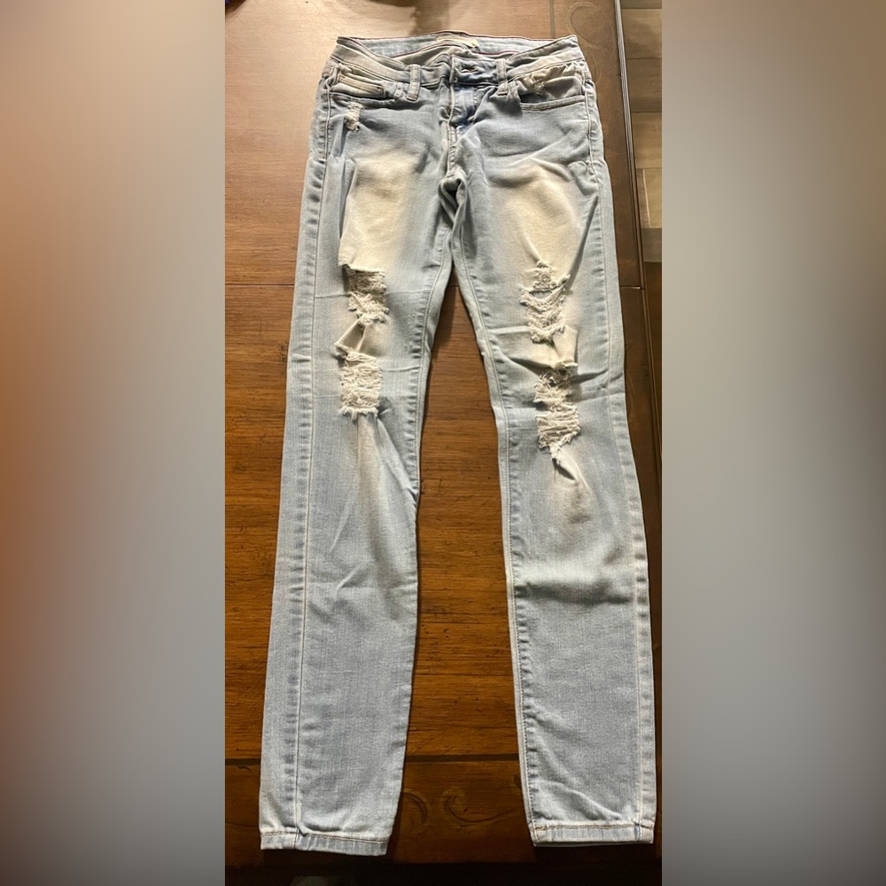 Cello Light Blue Ripped Straight Leg Jeans